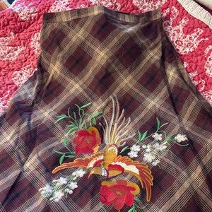 Plaid Skirt with Floral Embroidery